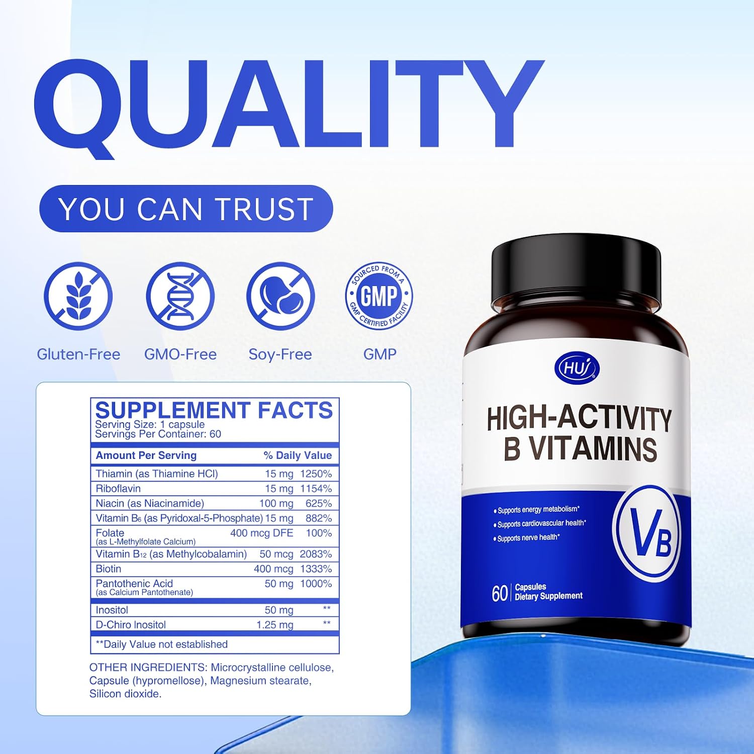HUJ High-Activity B Vitamins - Complejo de 8 Vitaminas B con Inositol y D-Chiro Inositol - 60 Cápsulas