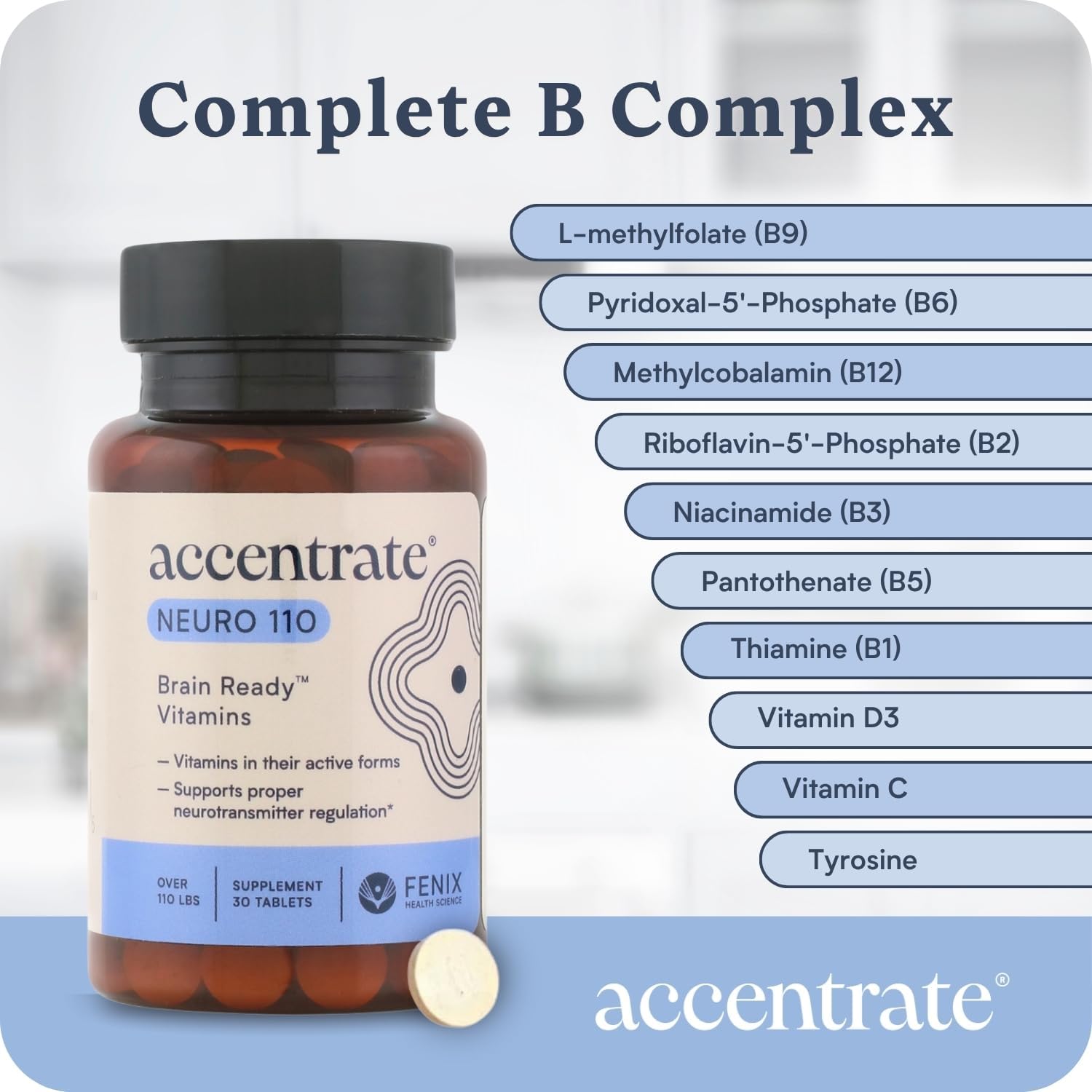 Neuro 110 - Complejo de Vitamina B Completo con Metilfolato y Metilcobalamina | 30 Comprimidos