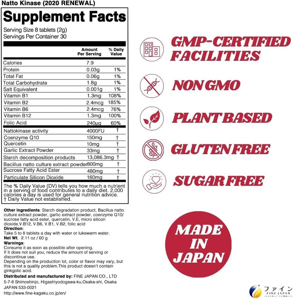 Nattokinase 4000 FU - Derivado de Natto Japonés - 240 Comprimidos - FINE JAPAN