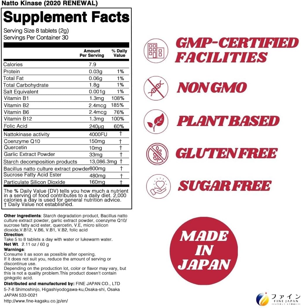 Nattokinase 4000 FU - Derivado de Natto Japonés - 240 Comprimidos - FINE JAPAN