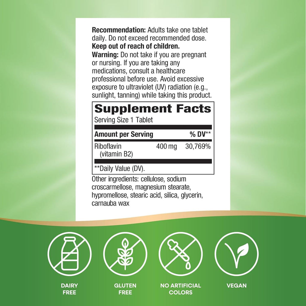 Enzymatic Therapy Riboflavina Vitamina B2, 400 mg por porción