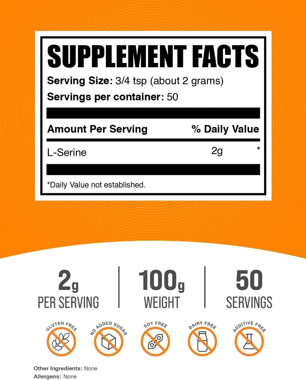 BulkSupplements L-Serine Powder - Amino Acid Supplement, Unflavored, Gluten-Free, 2g per Serving, 100g