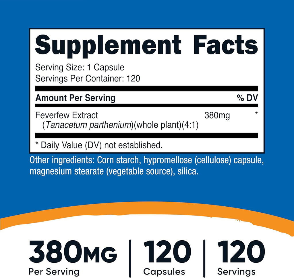 Nutricost Cápsulas de Tanaceto 380mg, 120 Cápsulas Vegetarianas