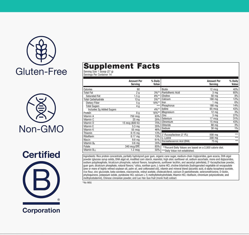 Metagenics MetaKids Nutrition Powder - Multivitamínico infantil en polvo con prebióticos, DHA, proteína y aminoácidos - Vainilla - 406 g