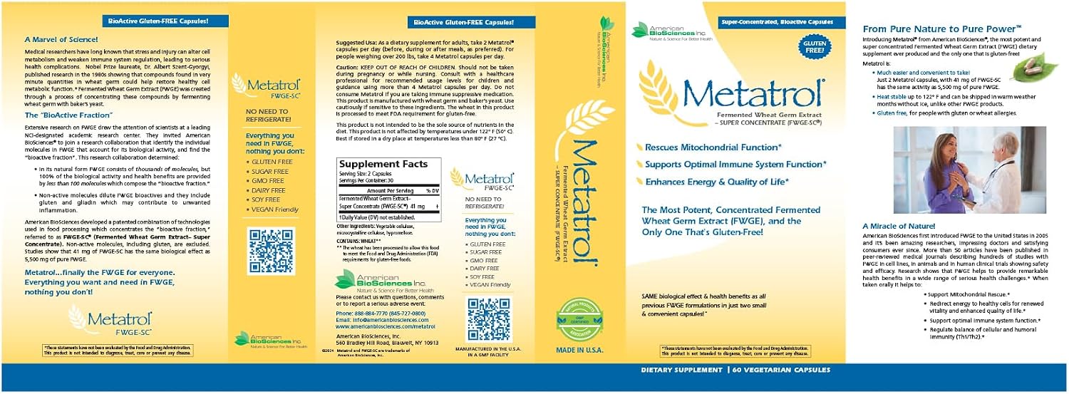 American BioSciences Metatrol - Lote de 2 Cajas - Extracto Fermentado de Germen de Trigo Superconcentrado, 60 Cápsulas