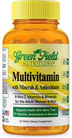 Greenfield Nutritions Multivitamínico Halal para Mujeres y Hombres - 60 Comprimidos sin Gelatina con 27+ Vitaminas y Minerales