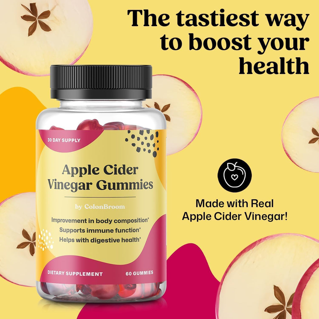 ColonBroom Gominolas de Vinagre de Manzana para Mujeres, 60 Gominolas, 30 Días de Suministro, Vegano, No OGM