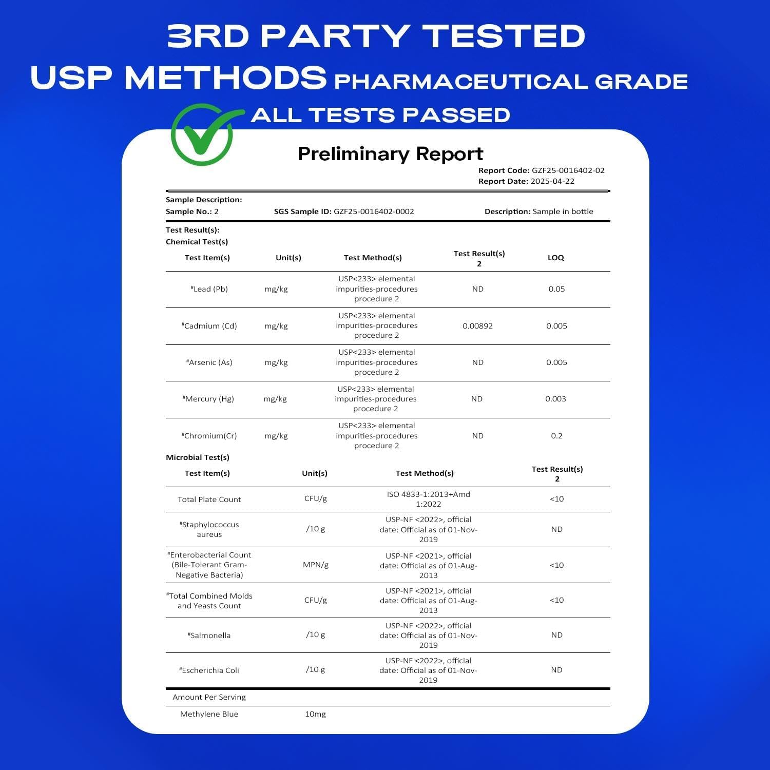 Bluesun Methylene Blue 1% Gotas - Grado Farmacéutico USP - 60ml