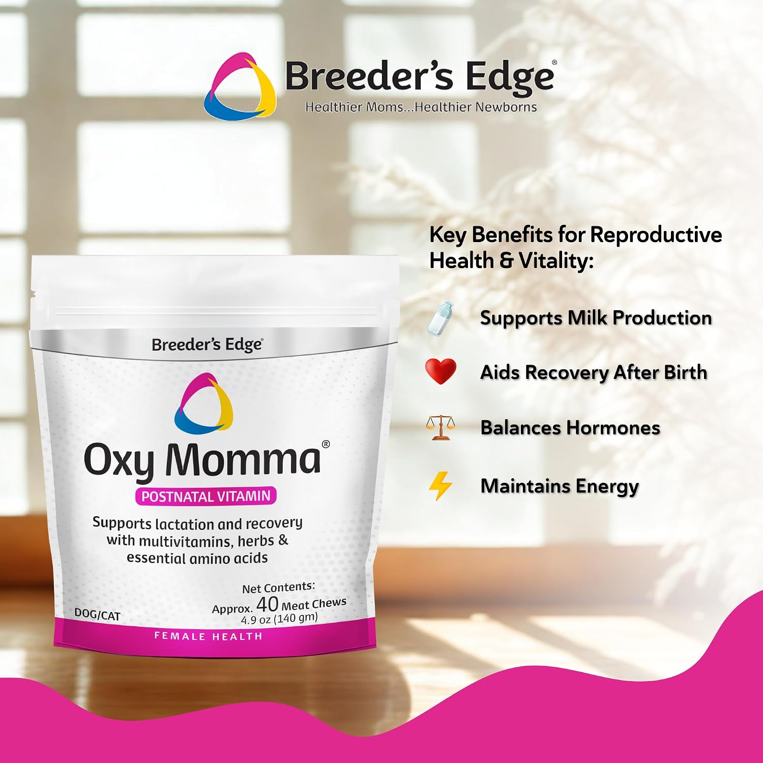 Breeder's Edge Oxy Momma - Complemento postnatal para perros y gatos, 40 unidades