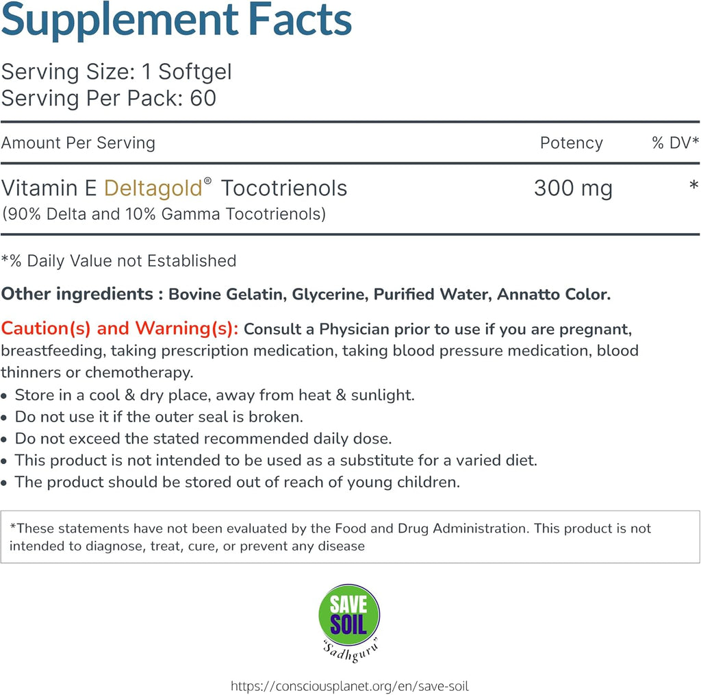 WELLNESS EXTRACT Eannatto Tocotrienols Vitamin E Supplements Tocopherol Free, Non-GMO, Gluten Free & Antioxidant (300MG 60 Softgels)