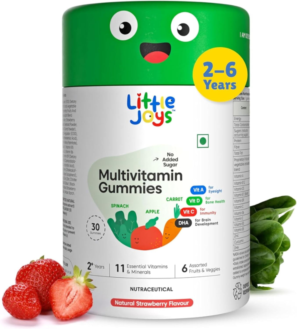 Little Joys Gominolas Multivitamínicas para Niños - con DHA, Vitaminas y Prebiótico - Sin Azúcar - Sabor Fresa - 30 unidades