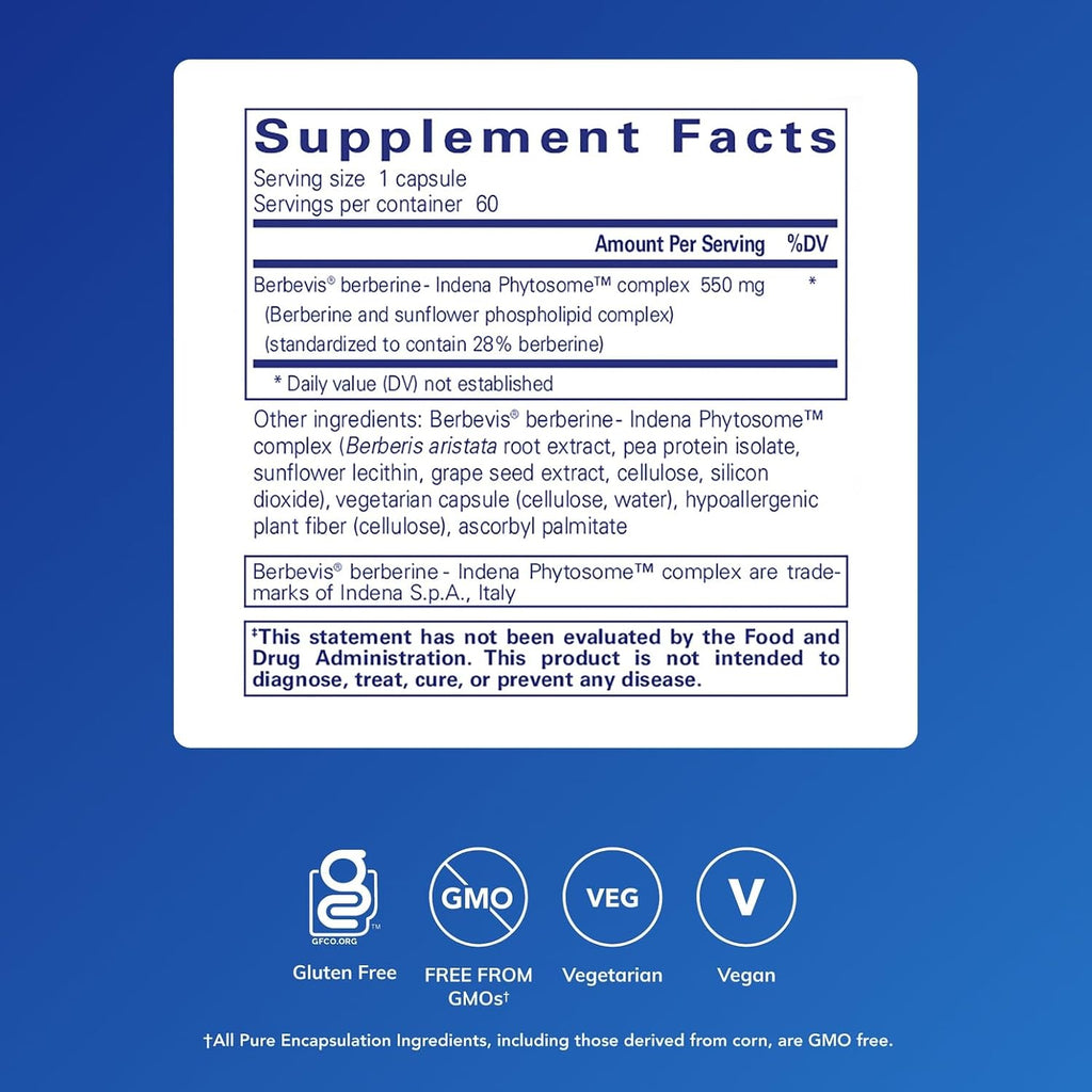 Pure Encapsulations Berberine UltraSorb - Fitosoma de Berberina 550 mg - 60 Cápsulas