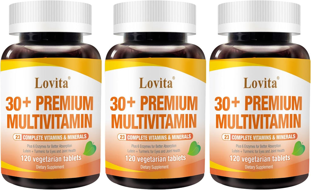 LOVITA Multivitamínico Premium para Adultos 30+ con Enzimas, Cúrcuma y Apoyo Nutricional Integral - 120 Comprimidos Vegetarianos