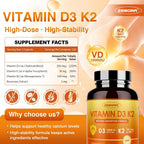 ZEBORA Vitamina D3 K2 - Máxima Potencia 10000 UI D3 y 100 mcg K2 como MK-7 - Salud Ósea, Cardíaca e Inmunológica - Sin Gluten, No GMO, 120 Cápsulas