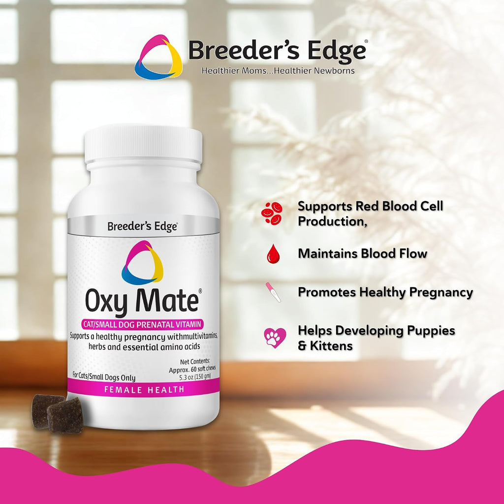 Breeder's Edge Oxy Mate Prenatal Vitamins for Dogs & Cats, Soft Chews - 60 Count
