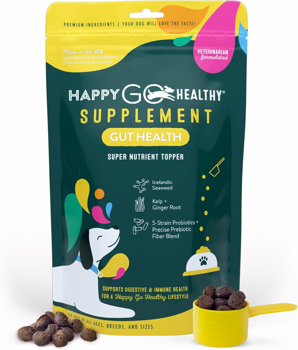 Happy Go Healthy Probióticos para Perros - Salud Digestiva e Inmunidad - Topper de Kibble Natural - 60 Comprimidos
