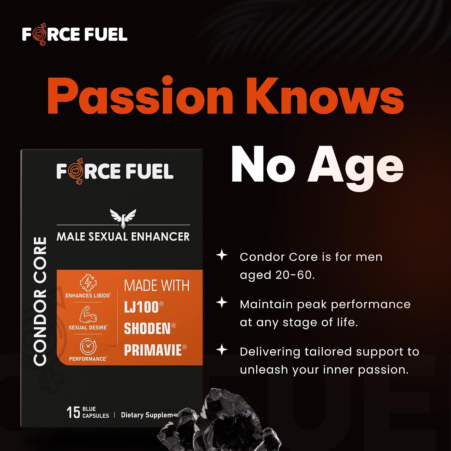 FORCE FUEL Condor Core – Cápsulas para Hombres con Tongkat Ali, Ashwagandha y Shilajit