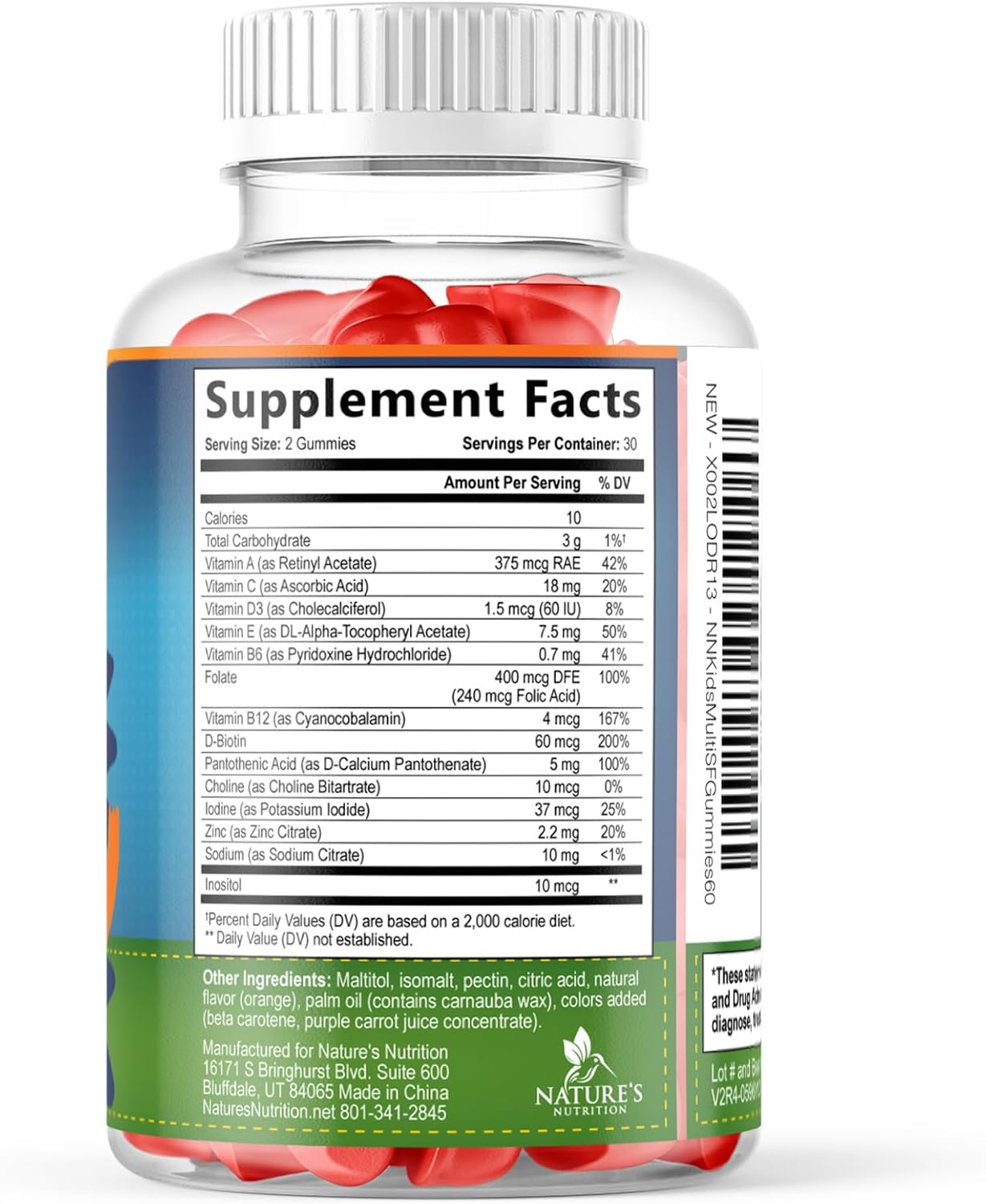 Gominolas Multivitamínicas para Niños - Sin Azúcar - Sabor Naranja - 60 Gominolas