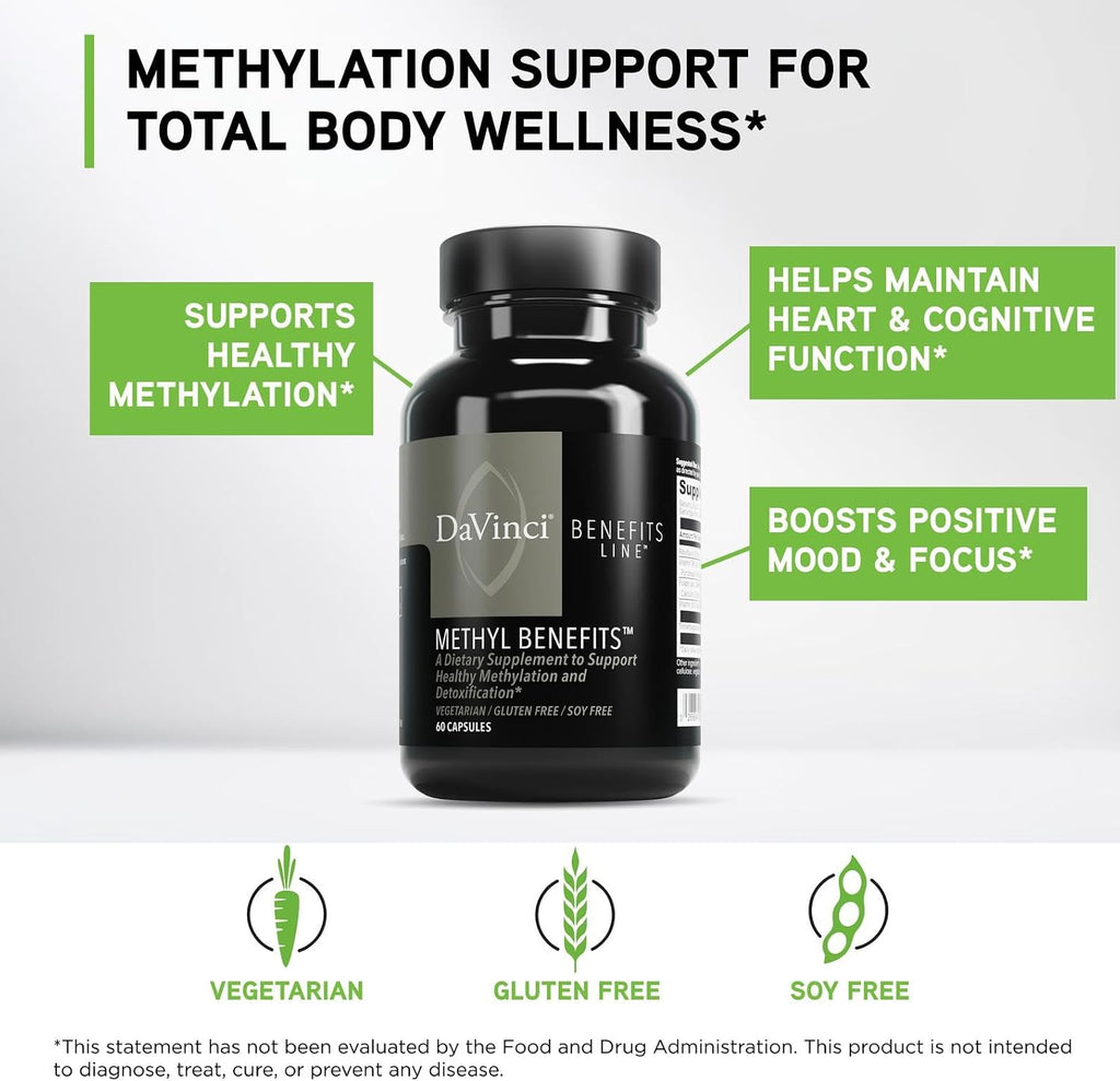 DAVINCI Labs Methyl Benefits - Suplemento de metilación con vitaminas B6, B12 y folato - 60 cápsulas vegetarianas