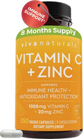 Viva Naturals Vitamina C y Zinc 1000 mg - 250 Cápsulas Vegetales