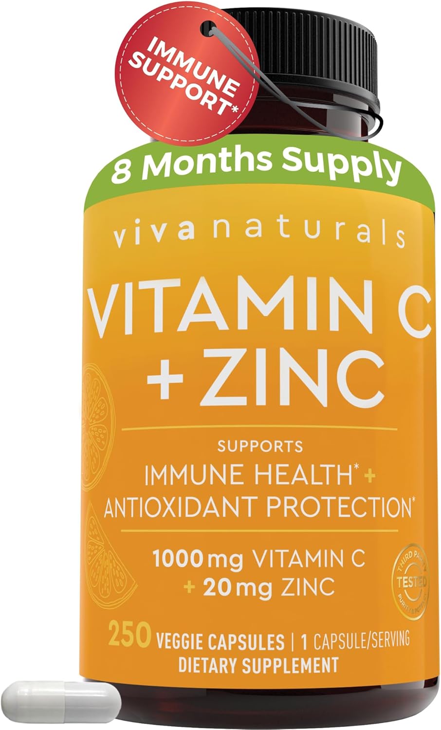 Viva Naturals Vitamina C y Zinc 1000 mg - 250 Cápsulas Vegetales