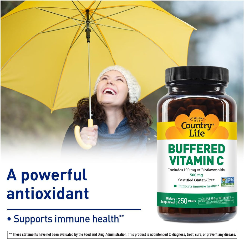 Country Life Vitamina C Tamponada con Bioflavonoides, 500 mg, 250 comprimidos