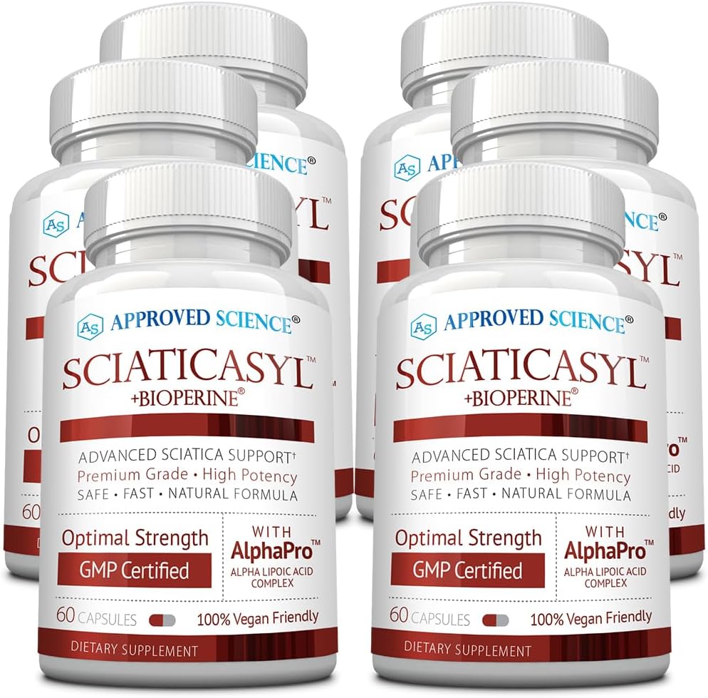 Approved Science Sciaticasyl - Apoyo para el nervio ciático con vitaminas B, magnesio, ALA y BioPerine - 360 cápsulas veganas