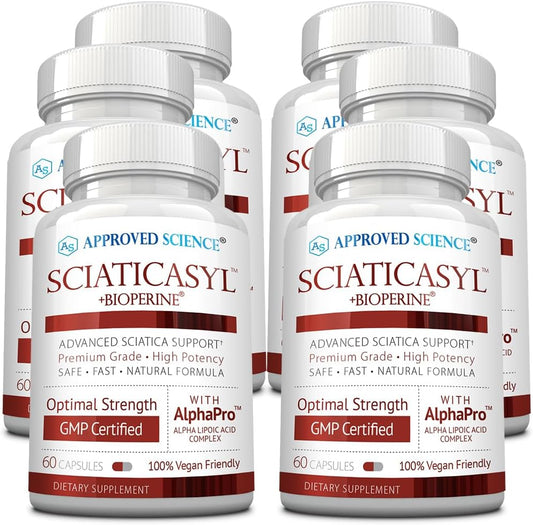 Approved Science Sciaticasyl - Apoyo para el nervio ciático con vitaminas B, magnesio, ALA y BioPerine - 360 cápsulas veganas