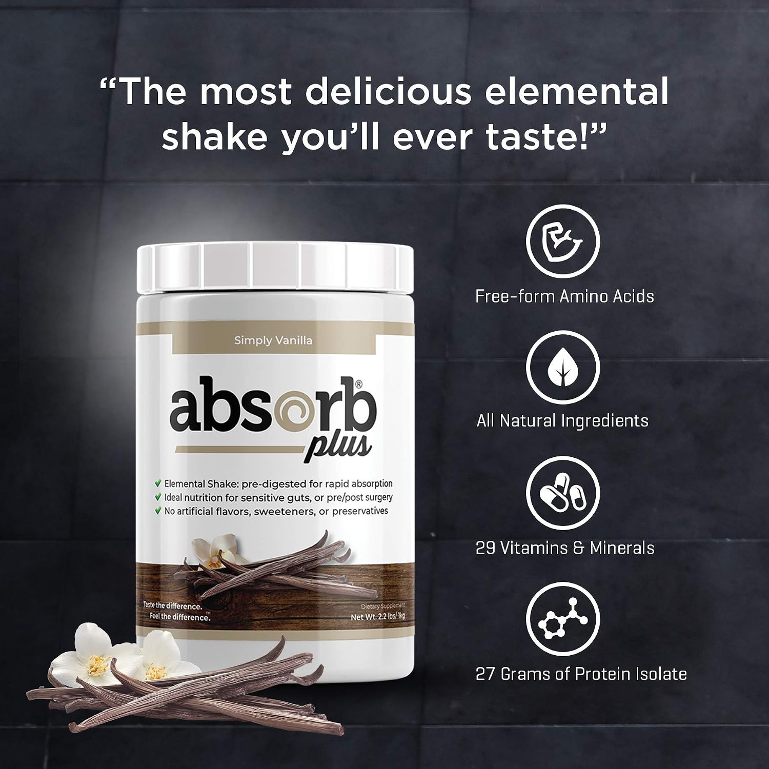 Elemental Shake – Polvo Nutritivo sin Lactosa y sin Caseína (100 g, Vainilla Simple)