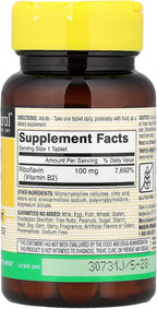 MASON NATURAL Vitamina B-2, 100 mg, 100 tabletas