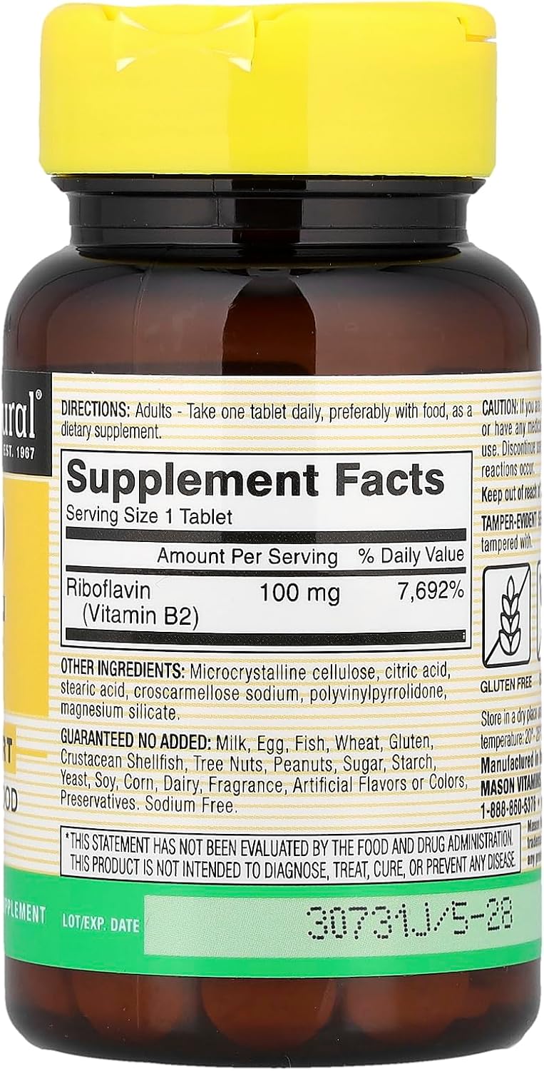 MASON NATURAL Vitamina B-2, 100 mg, 100 tabletas