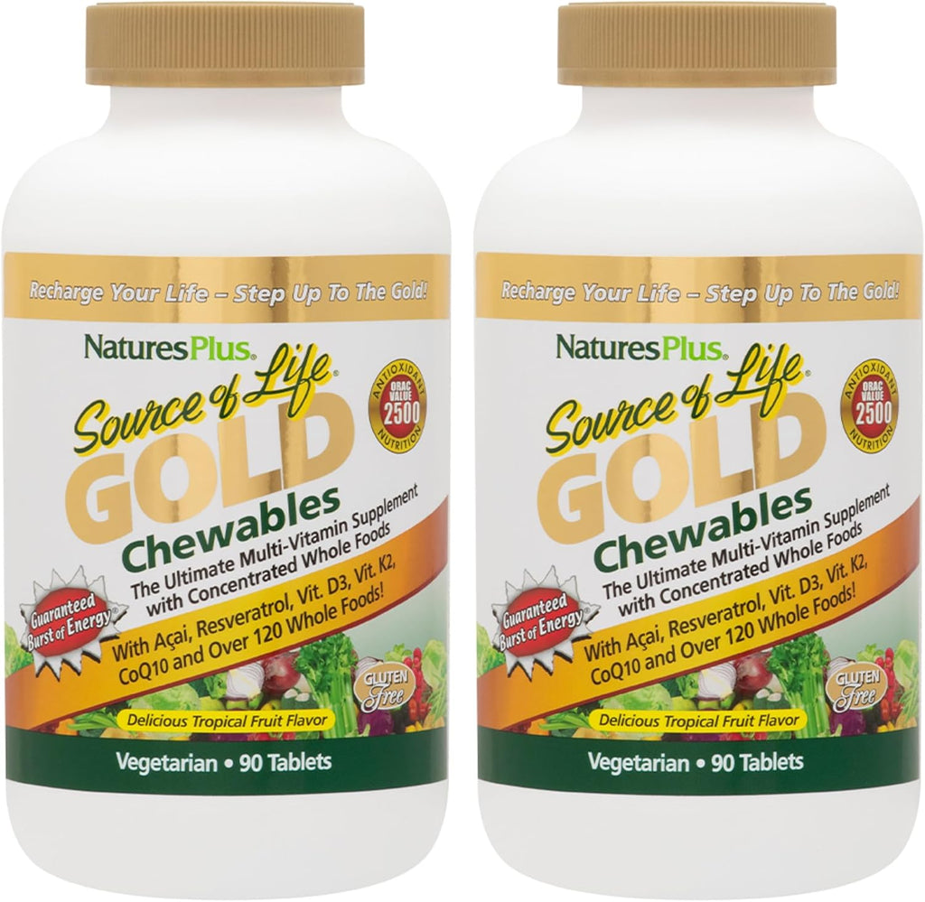 NaturesPlus Source of Life GOLD Multivitamin - Pack de 2, 90 Comprimidos Masticables
