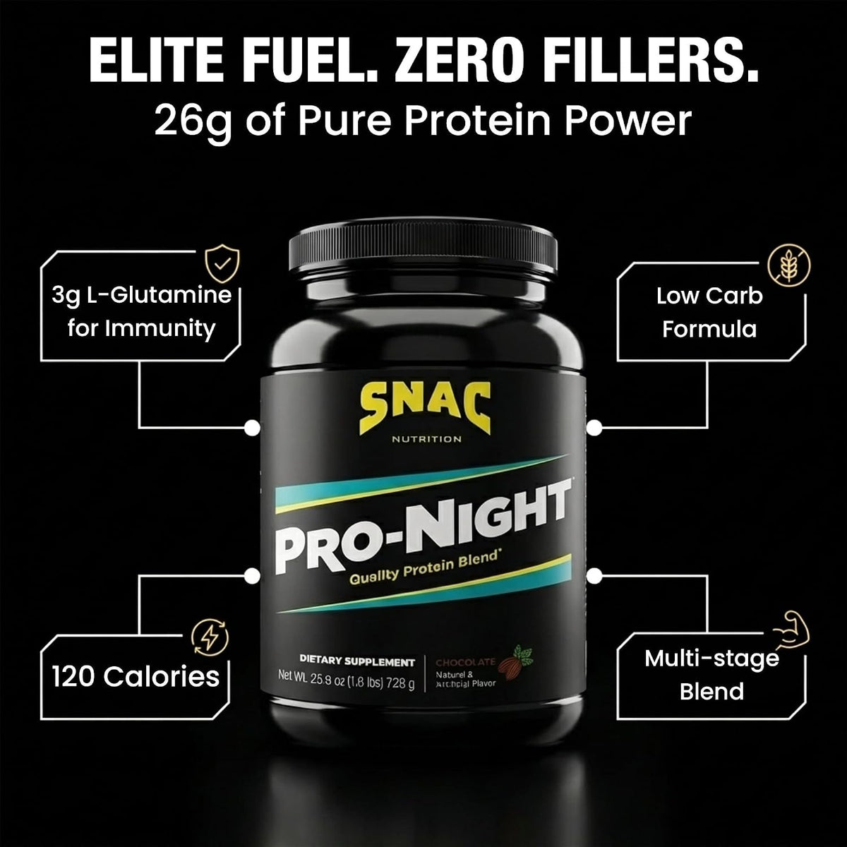 SNAC Pro-Night Mezcla de Proteína en Polvo - Chocolate, 725 g – Image 5