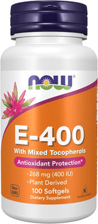 NOW Foods Vitamina E-400 UI con Tocoferoles Mixtos, 100 Cápsulas Blandas