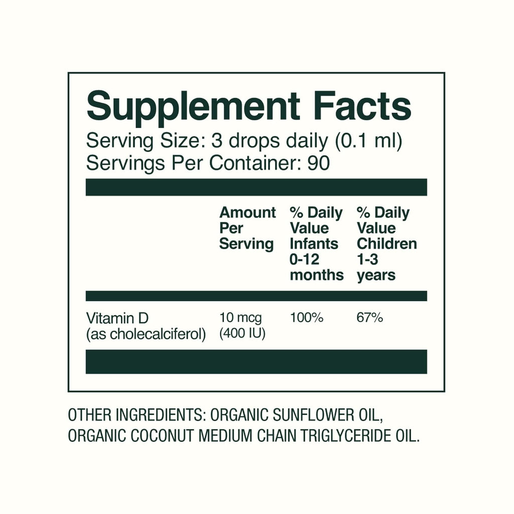 Bobbie Gotas de Vitamina D Orgánicas para Bebés - 400 UI, 0.3 fl oz