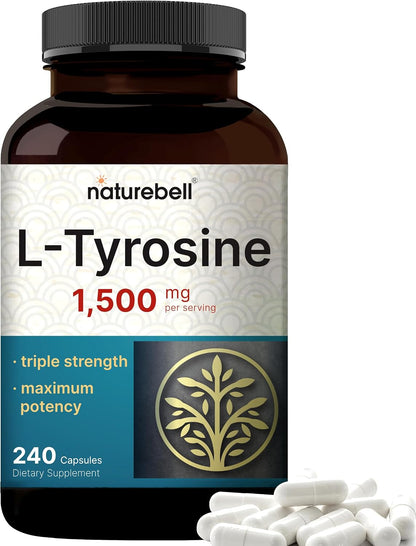 NatureBell L-Tirosina 1500mg - 240 Cápsulas – No transgénico: libre de organismos genéticamente modificados. – Image 1