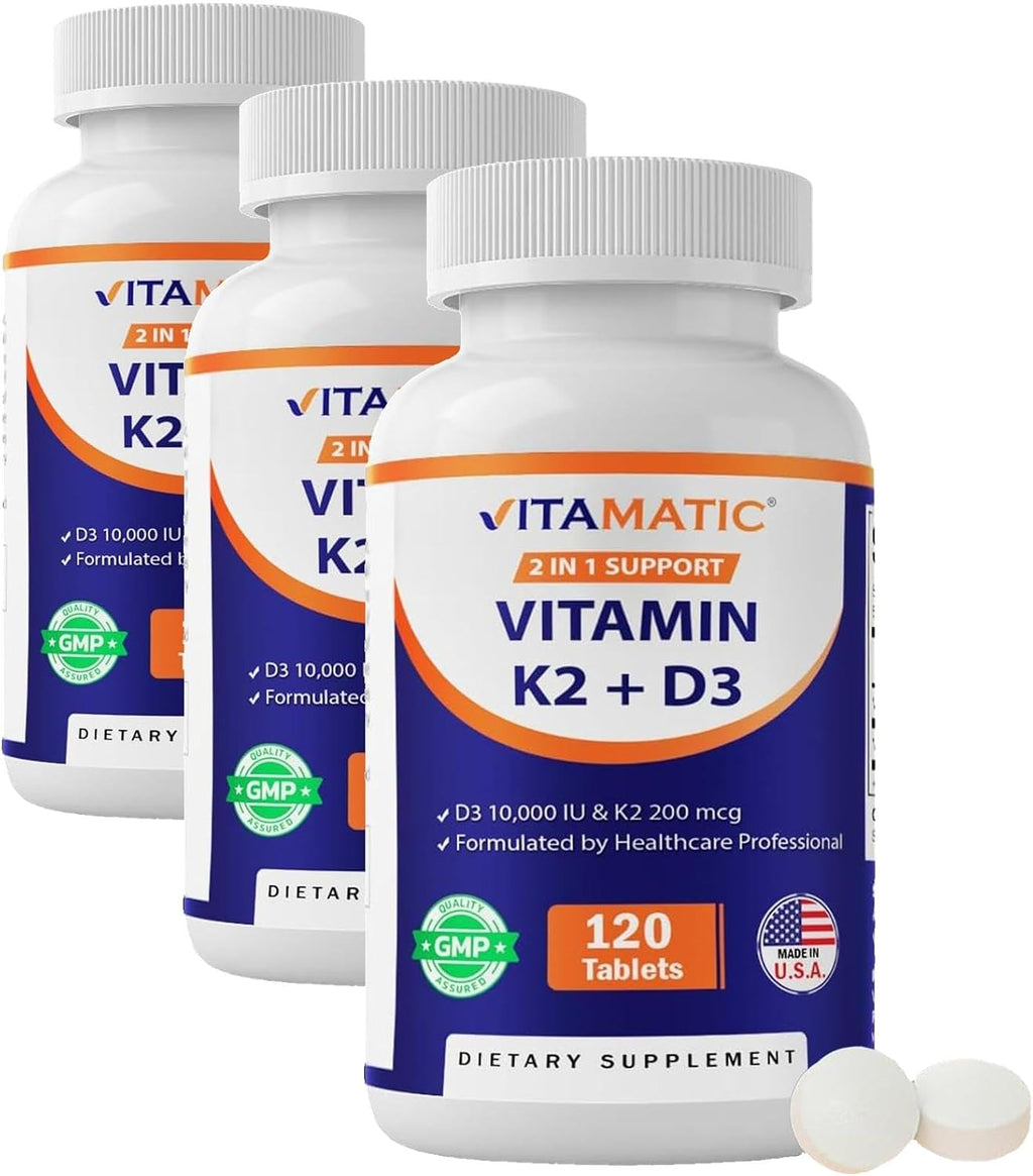 Vitamatic Vitamina D3 K2 10.000 UI + 200 mcg MK-7, 120 Comprimidos