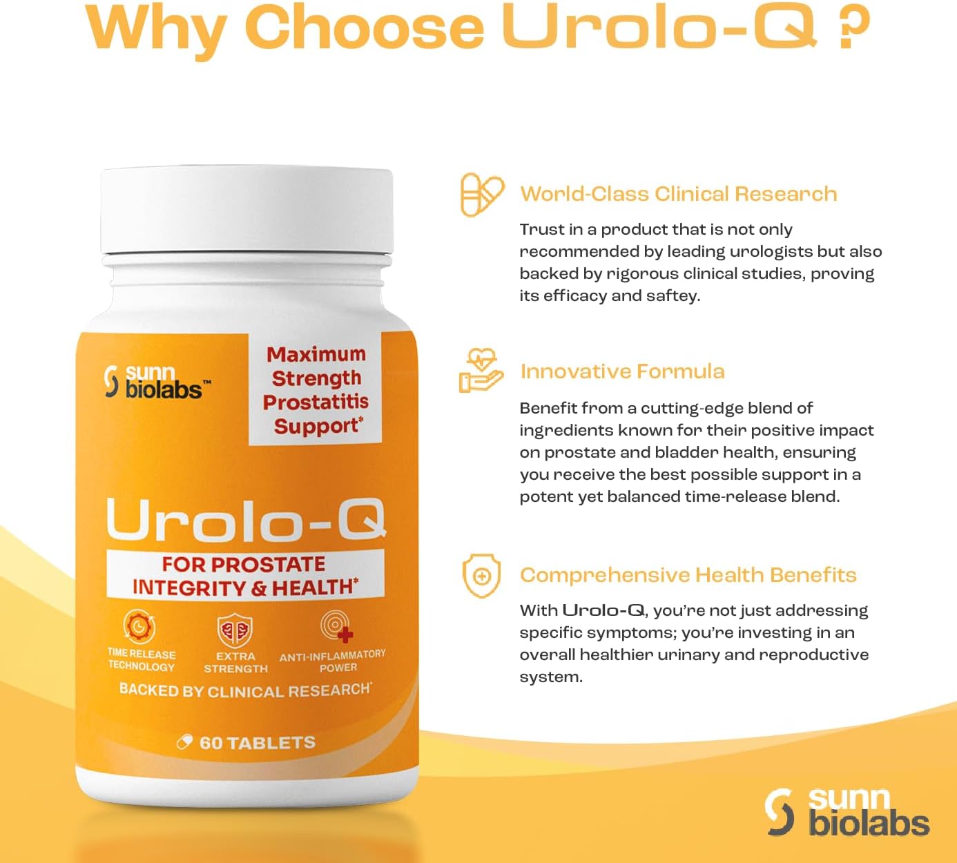 Urolo-Q Extra-Strength Prostate Support - Fórmula de Liberación Prolongada con Extracto de Polen - 60 Comprimidos