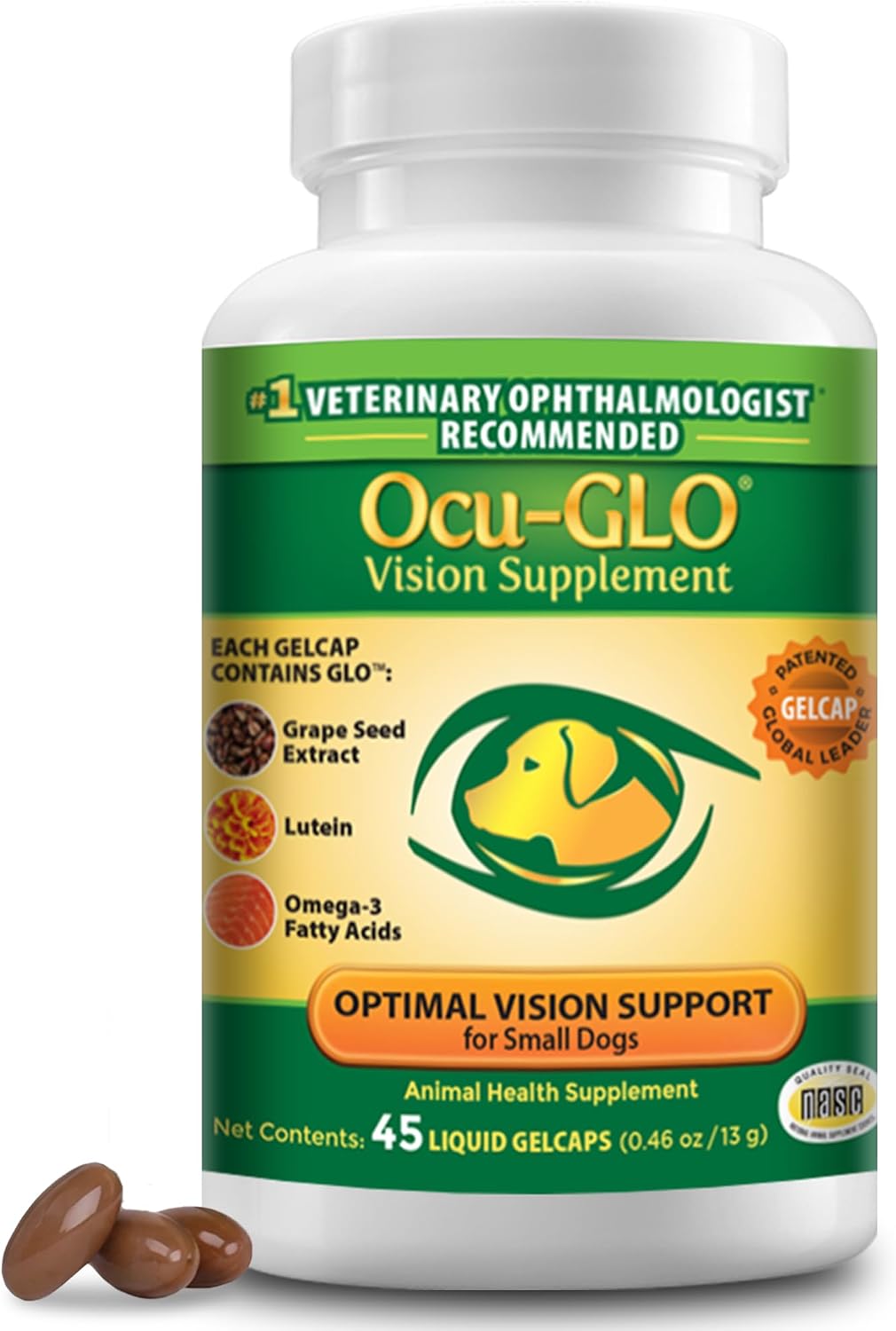 Ocu-GLO Suplemento para la Visión para Perros Pequeños - 45 Cápsulas Blandas Líquidas