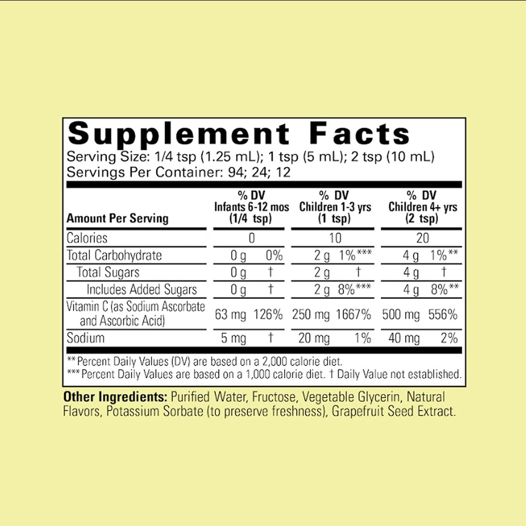CHILDLIFE ESSENTIALS Vitamina C Líquida - Suplemento de Vitamina C Pura para Niños, Bebés y Niños Pequeños, Sabor Naranja Natural - 118 ml