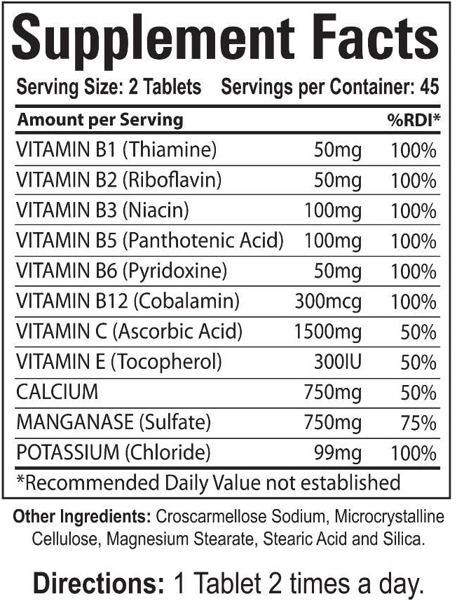 Complejo B Ultra con Minerales - 90 Comprimidos - Suplemento Alimenticio 100% Natural