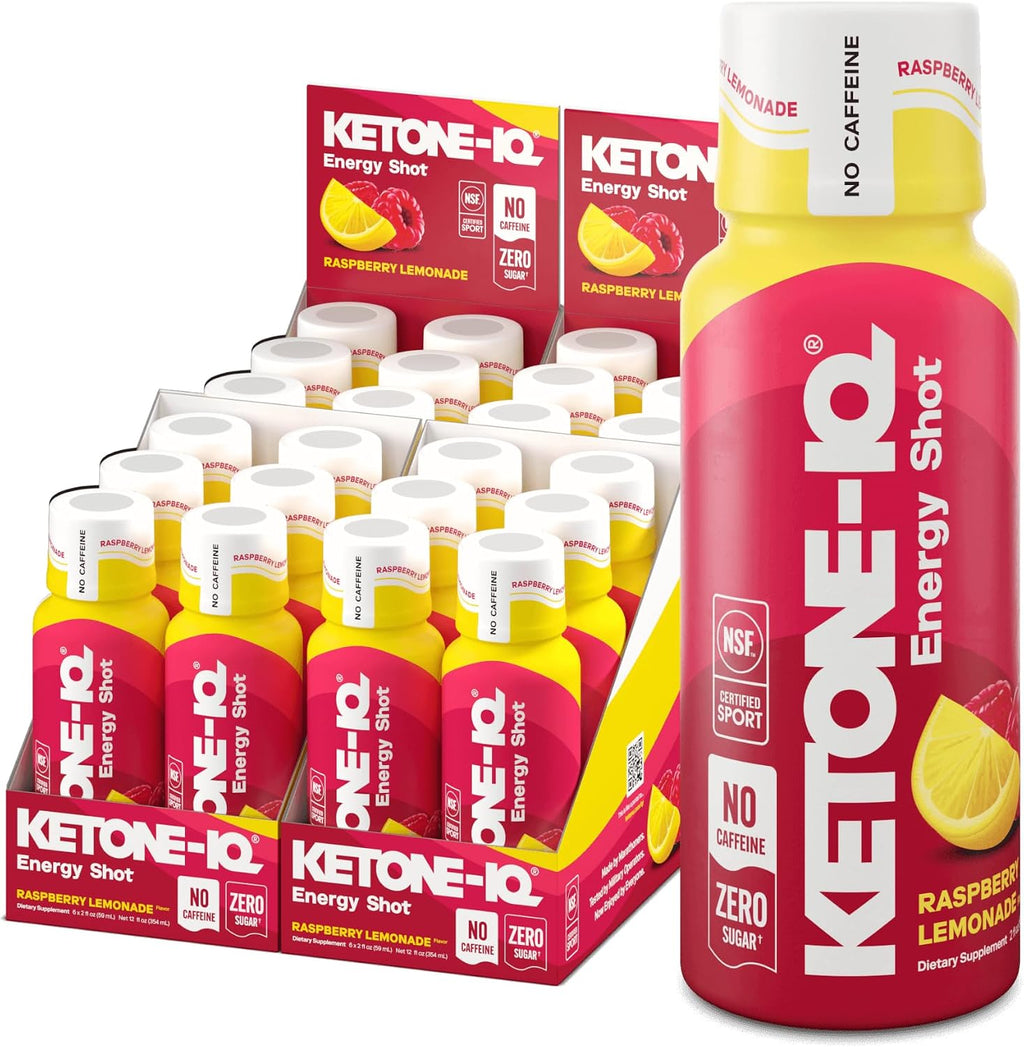 Ketone-IQ No Caffeine Performance Energy Shots – Combustible de Cetonas para Enfoque y Resistencia, 10g de Cetonas, 24 Pack (Raspberry Lemonade)