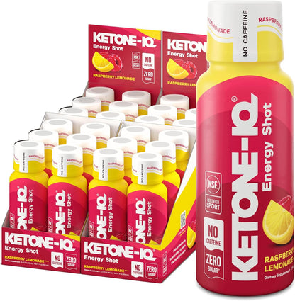 Ketone-IQ No Caffeine Performance Energy Shots – Combustible de Cetonas para Enfoque y Resistencia, 10g de Cetonas, 24 Pack (Raspberry Lemonade)