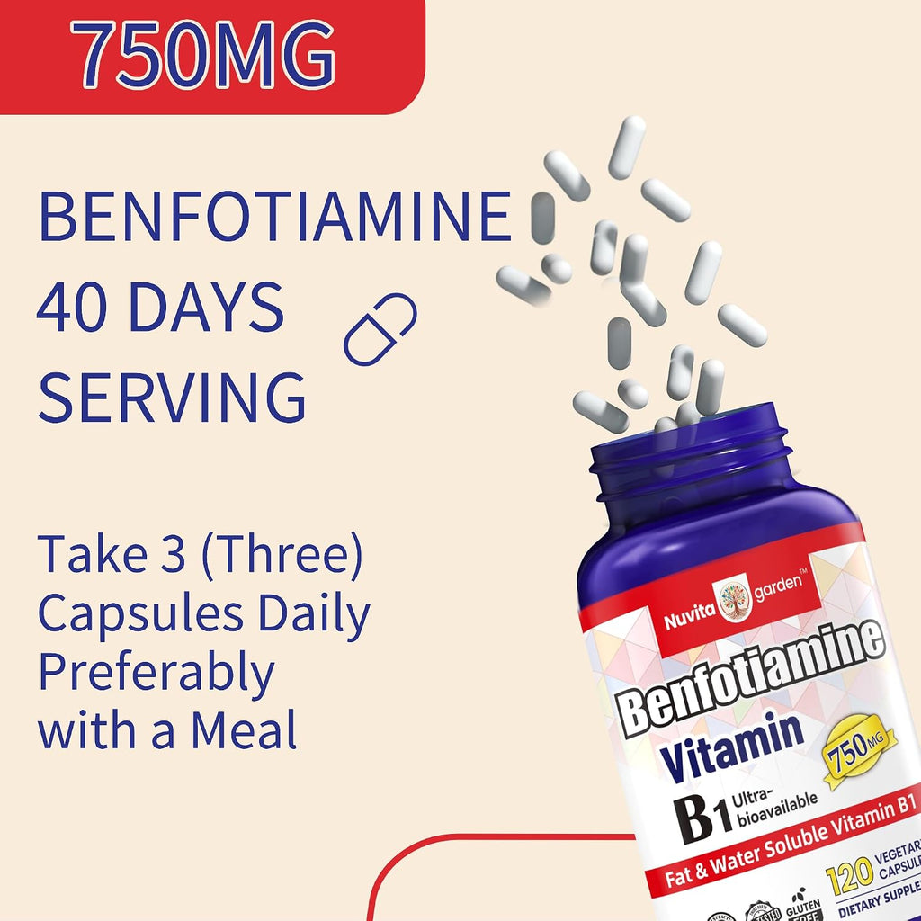 Benfotiamina 750 mg, 120 Cápsulas Vegetales - Vitamina B1 Liposoluble