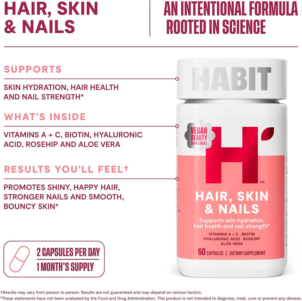 Habit Hair, Skin & Nails Complemento para Cabello, Piel y Uñas - 2 Paquete (120 Cápsulas)