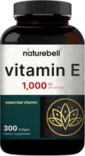 NatureBell Vitamina E 1.000 UI por dosis - 300 cápsulas blandas (suministro para 5 meses) - Complemento antioxidante probado por terceros para el cuidado de la piel, el corazón y la salud cerebral* - Alta potencia* - Sin gluten y no transgénico