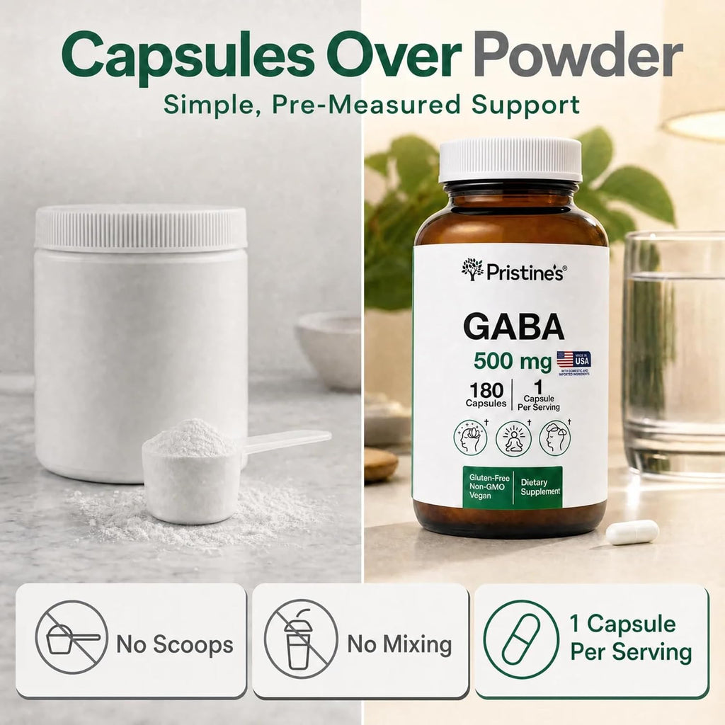 PRISTINE'S GABA 500mg - Apoyo al Sueño y Relajación - 180 Cápsulas