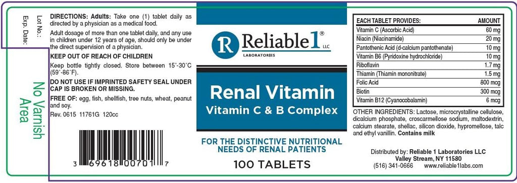 Reliable 1 Renal Complejo B y Vitamina C (3 Botellas)