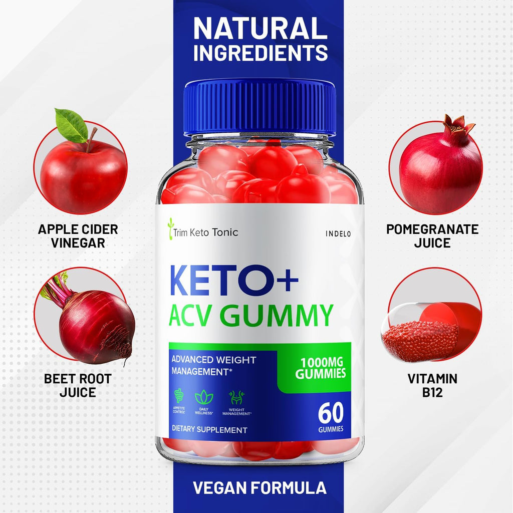 Trim Keto Tonic Gomitas Keto ACV con Vitamina B12 - 2 Paquetes (120 Gomitas)