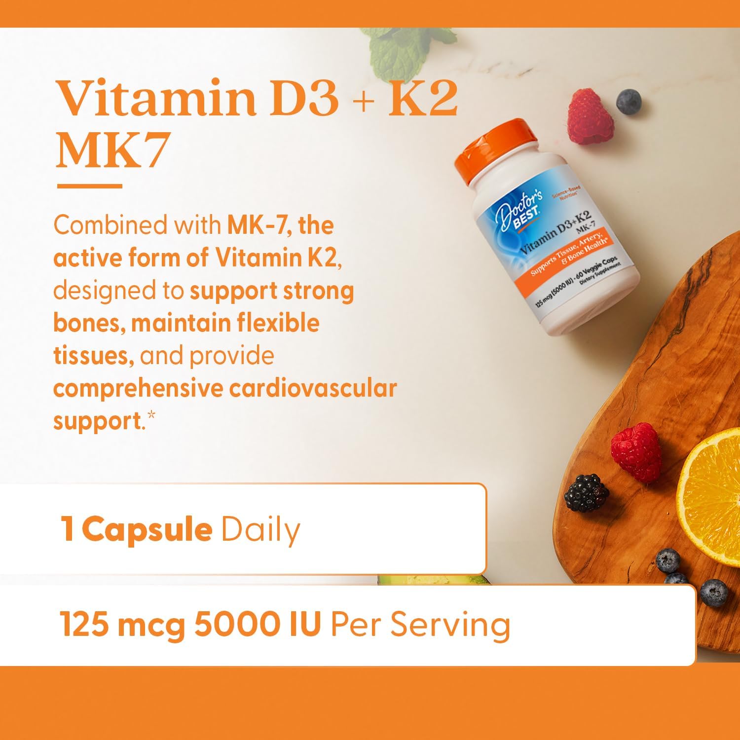 Doctor's Best Vitamina D3 y K2, 60 cápsulas vegetales